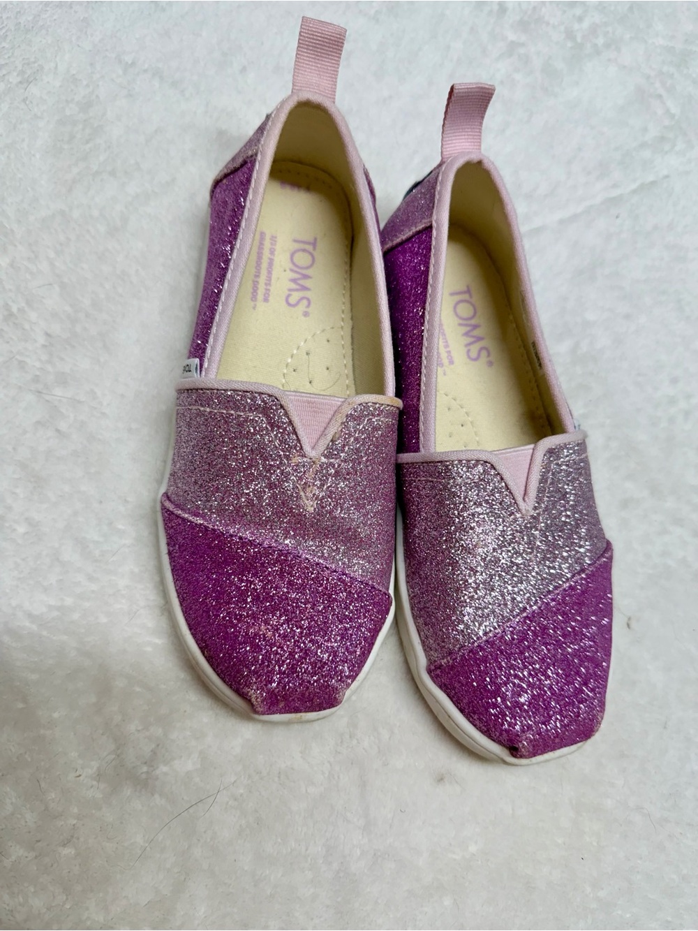 TOMS Girls 12.5 Pink Purple Glitter Sparkle Slip On Shoes